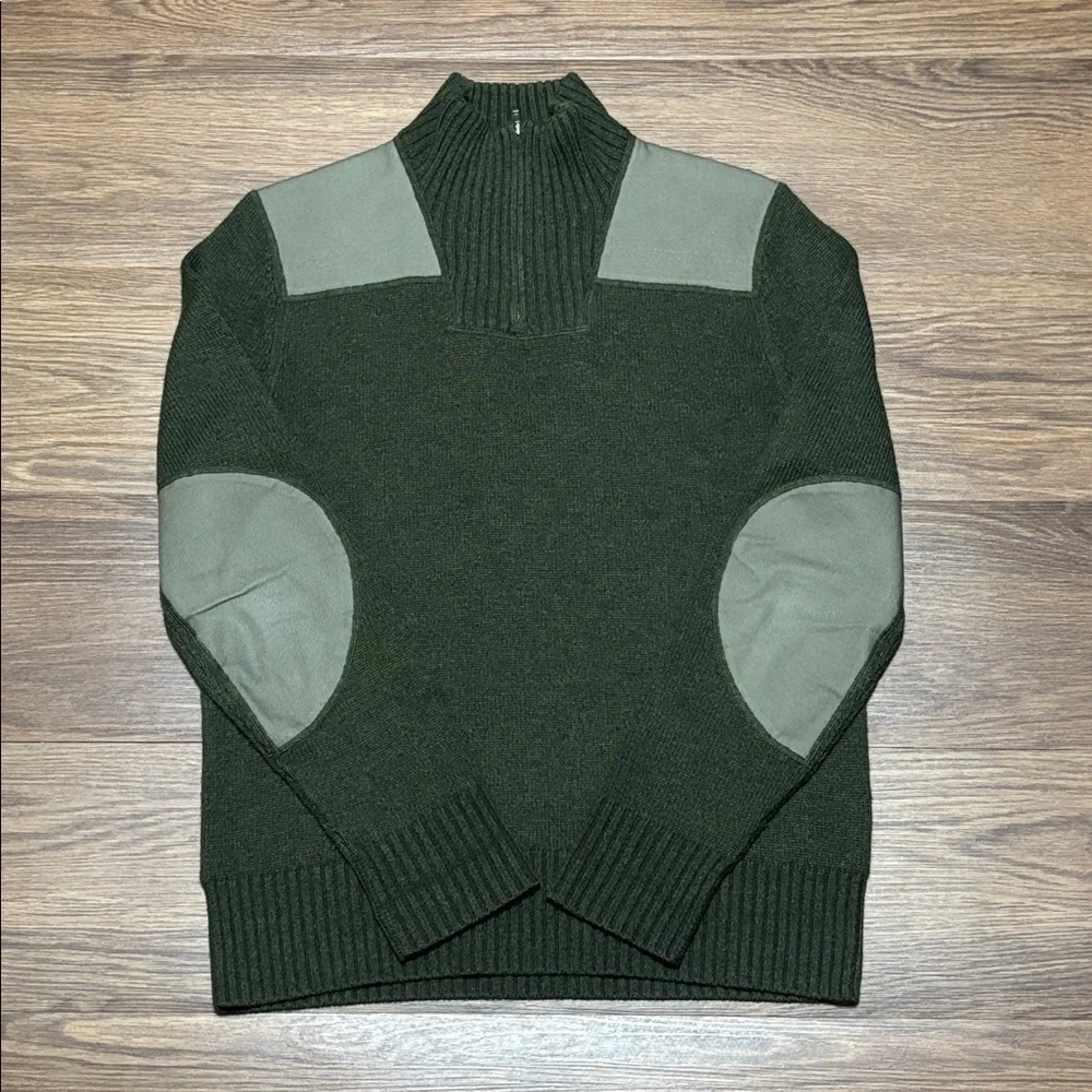 Patagonia Olive Green Half Zip Sweater Elbow Patch Mens M Pullover